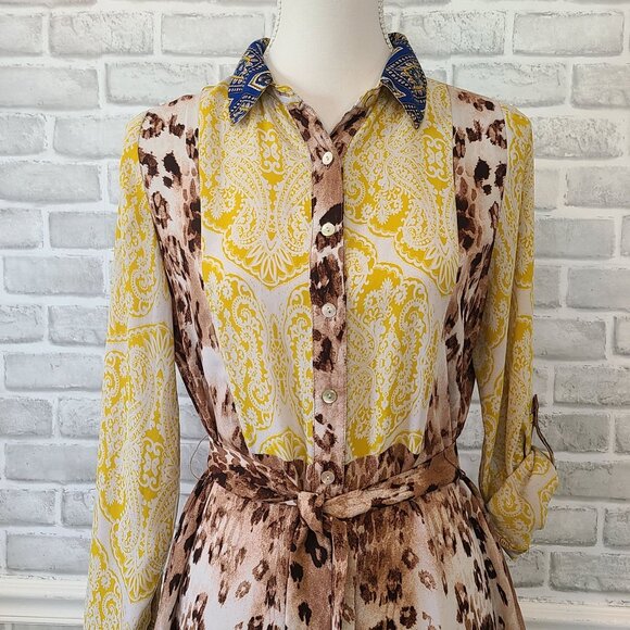 Anthropologie Fig and Flower Button Up Sheer Patchwork Blouse Dress Sm Boho - Picture 2 of 9